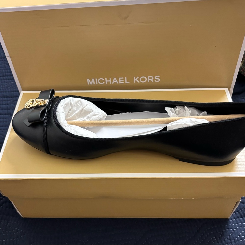 Michael Kors Black Flats with Bow Accent